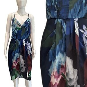 Chelsea28 Abstract Print Faux Wrap Slipdress Size 4 Pleated Tulip Midi Dress